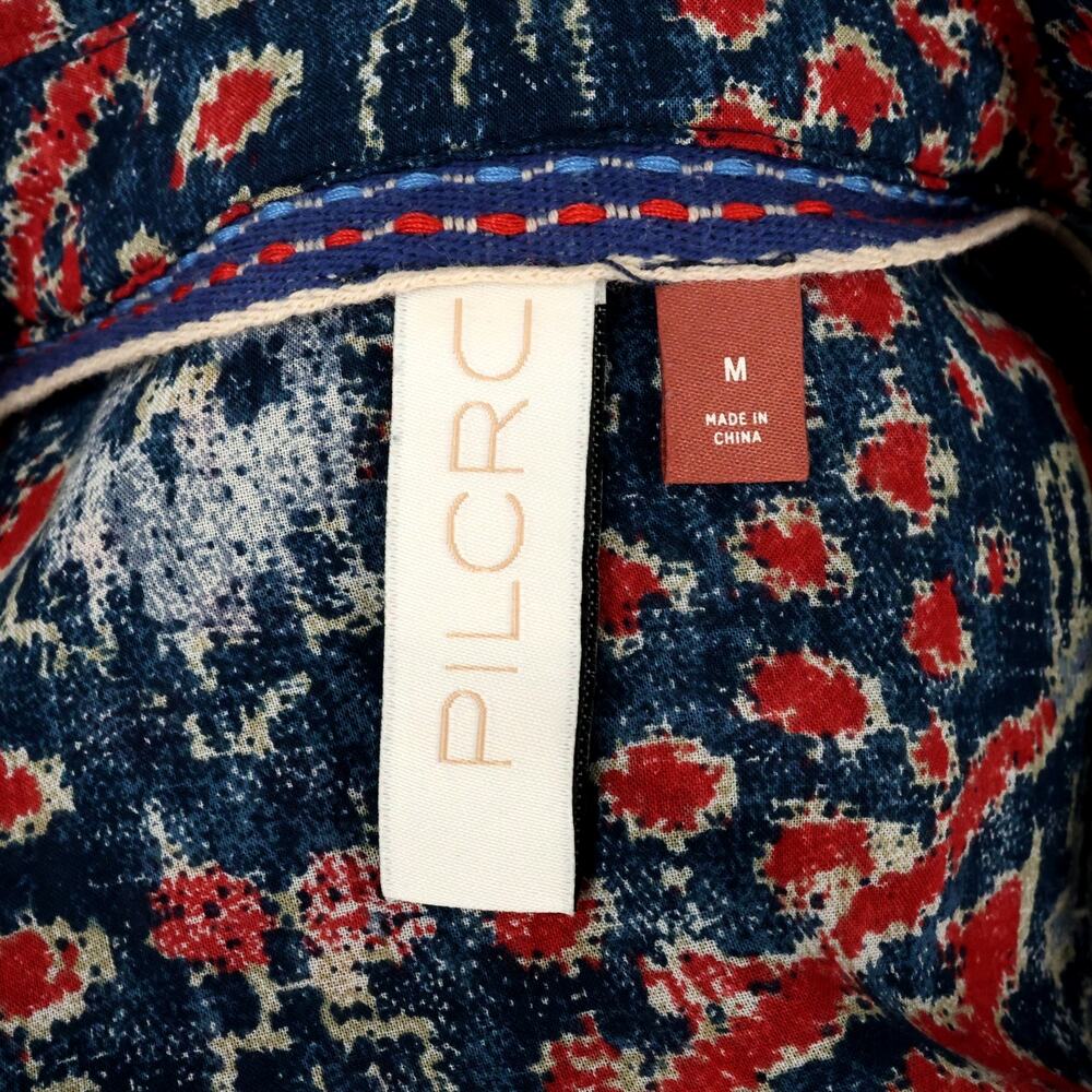 Pilcro Top Womens Medium Red Blue Ikat Lightweight Cotton Blouse Anthropologie - Picture 3 of 16
